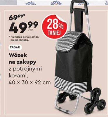 Wózek na zakupy z potrójnymi kołami, 40 × 30 × 92 cm promocja w Biedronka