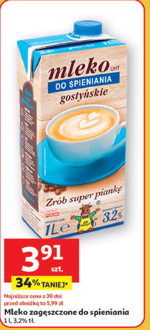 Mleko zagęszczone do spieniania 3.2% Gostyń promocja w Auchan