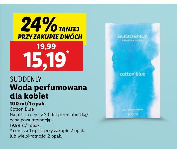 Woda toaletowa cotton blue Suddenly promocja w Lidl