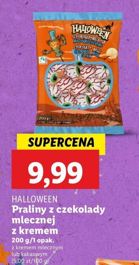 Praliny z czekolady mlecznej z kremem kakaowym Halloween promocja w Lidl