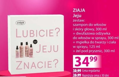 Zestaw ZIAJA Jeju szampon do włosów i skóry głowy + odżywka do włosów + mgiełka do twarzy i ciała + żel pod prysznic promocja w Hebe