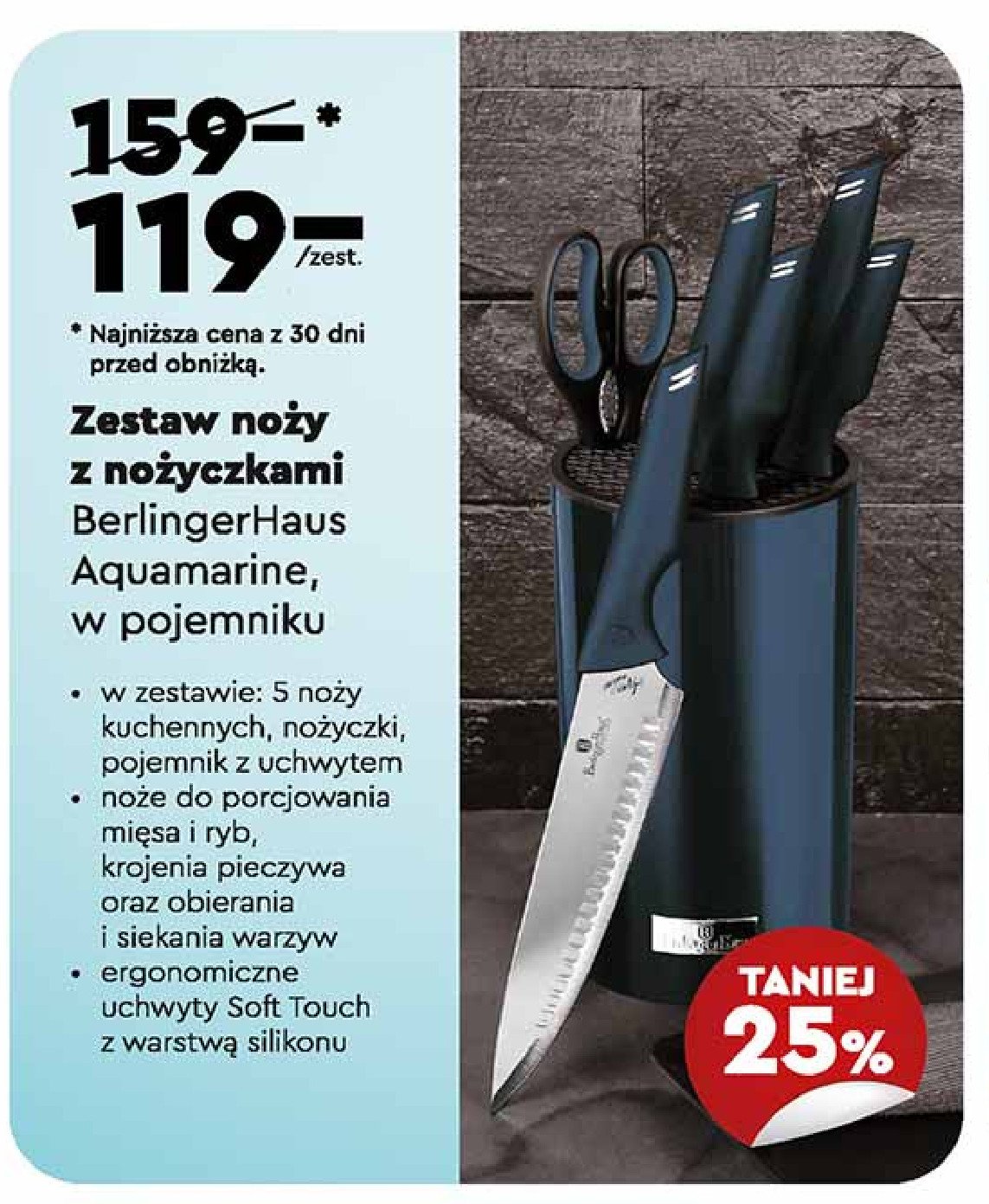 Zestaw noży z nożyczkami w pojemniku aquamarine Berlinger haus promocja