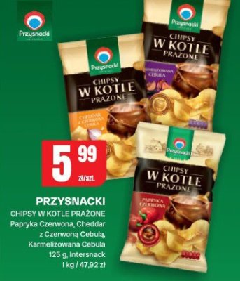 Przysnacki Chipsy w kotle prażone Papryka Czerwona, Cheddar z Czerwoną Cebulą, Karmelizowana Cebula promocja w Chorten