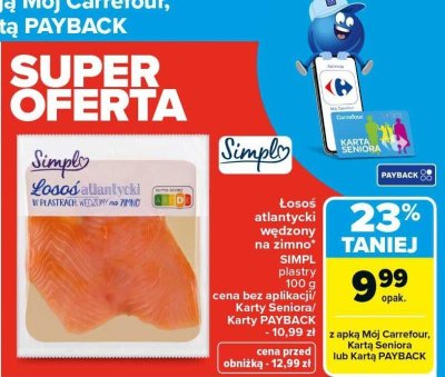 Łosoś atlantycki Simply wędzony na zimno plastry promocja w Carrefour Market