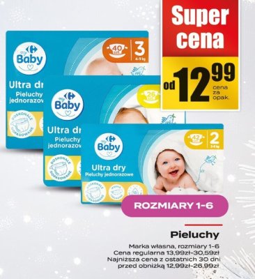 Pieluchy jednorazowe Carrefour Baby Ultra Dry promocja w Supeco