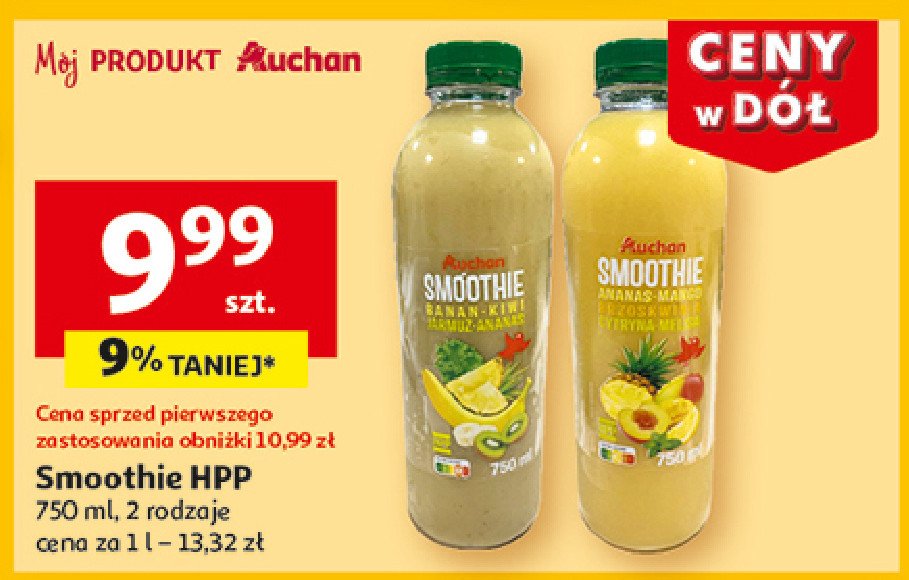 Smoothie banan-kiwi-jarmuż-ananas Auchan różnorodne (logo czerwone) promocja w Auchan