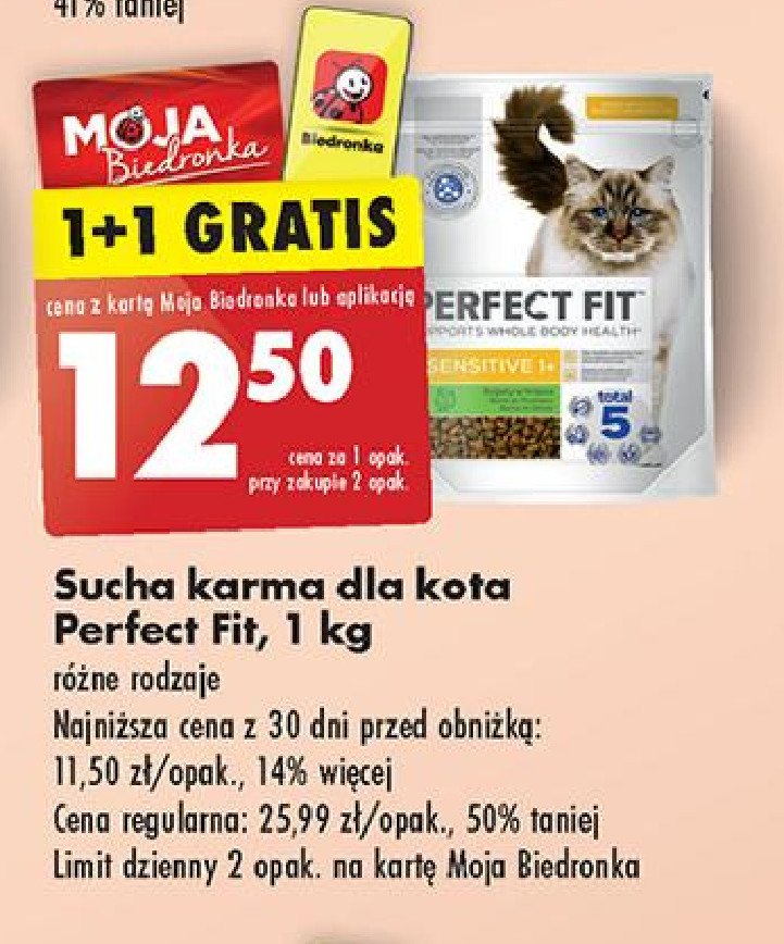 Karma dla kota sensitive 1+ Perfect fit promocja