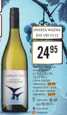 Wino Whale's Tale Sauvignon Blanc 0,75 L 12,5% promocja w Dino