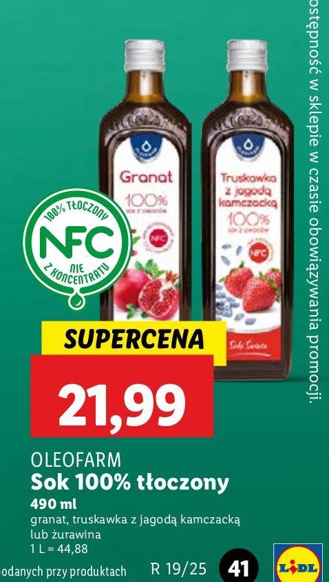 Sok granat Oleofarm promocja w Lidl