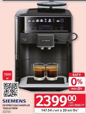 Ekspres do kawy SIEMENS EKSPRES EQ6 S400PLUS TE654319RW promocja w Selgros