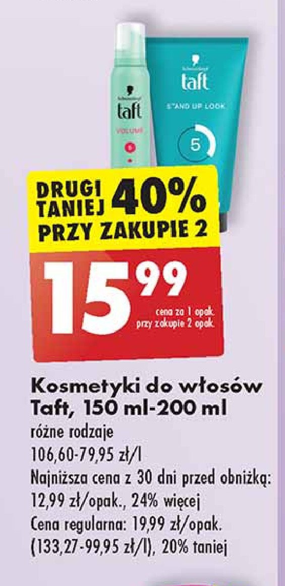 Pianka do włosów Taft true volume promocja w Biedronka