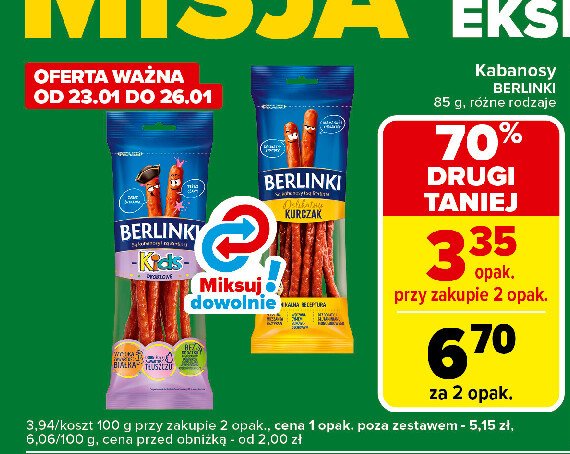 Kabanosy drobiowe + tatuaż Morliny berlinki kids promocja w Carrefour Express