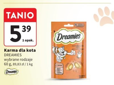 Karma dla kota DREAMIES wybrane rodzaje 60 g promocja w Intermarche