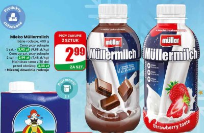 Mleko Müllermilch truskawkowe promocja w Dino