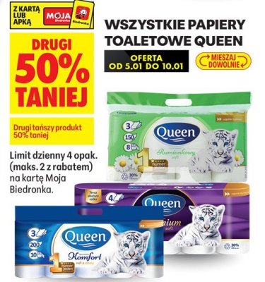 Papiery toaletowe Queen różne rodzaje drugi -50% promocja w Biedronka