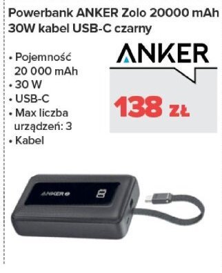 Powerbank Zolo 20000 mAh 30W kabel USB-C czarny promocja w NEONET