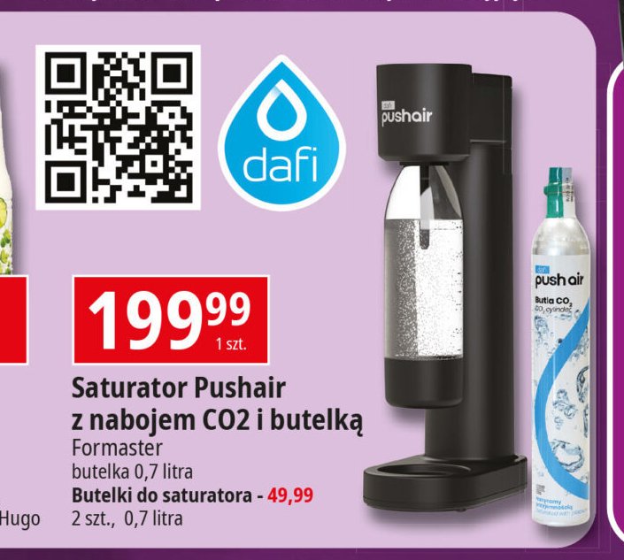 Saturator pushair czarny z nabojem + butelka Dafi promocja