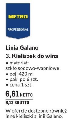 Kieliszek do wina Linia Galano szkło sodowo-wapniowe 420 ml promocja w Makro