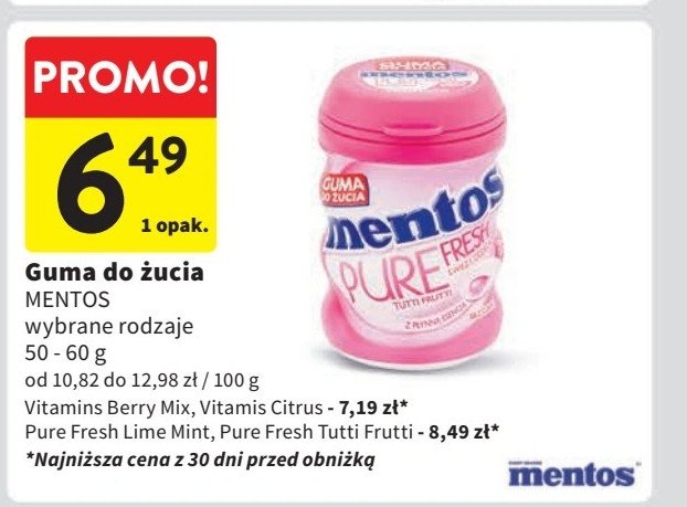 Guma do żucia lime mint Mentos pure fresh promocja