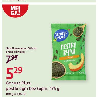 Pestki dyni bez łupiny Genuss plus promocja w Rossmann