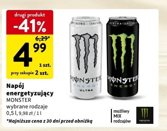 Napój energetyczny Monster energy classic promocja w Intermarche