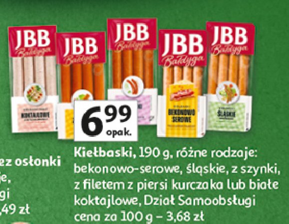 Kiełbaski bekonowo-serowe Jbb bałdyga promocja w Auchan