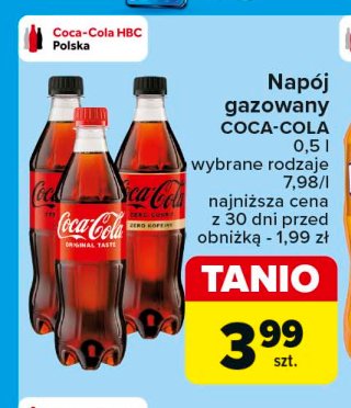 Napój zero kofeiny Coca-cola zero promocja