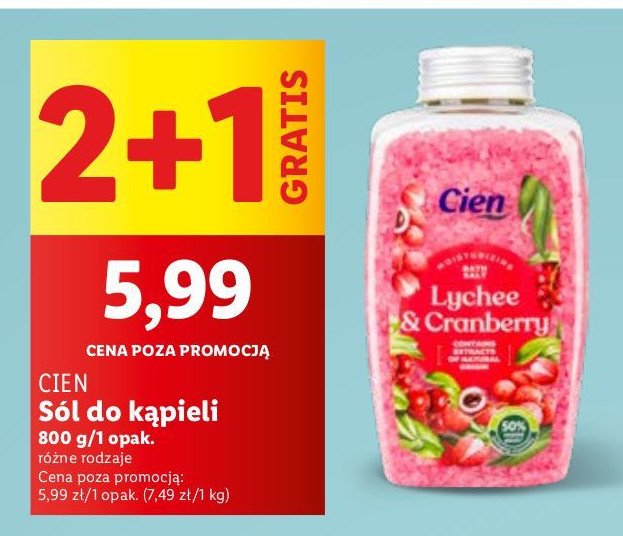 Sól do kąpieli lychee & cranberry Cien promocja