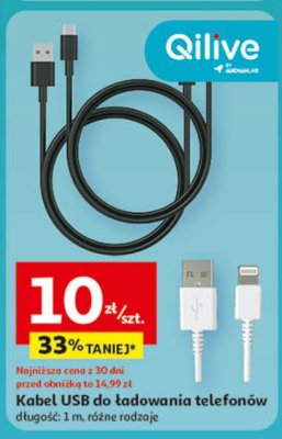 Kabel USB do ładowania telefonów długość 1 m, różne rodzaje promocja w Auchan