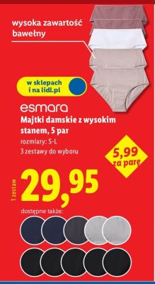 Majtki damskie esmara z wysokim stanem, 5 par promocja w Lidl