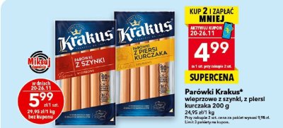 Parówki Krakus wieprzowe z piersi kurczaka 200 g promocja w LEWIATAN