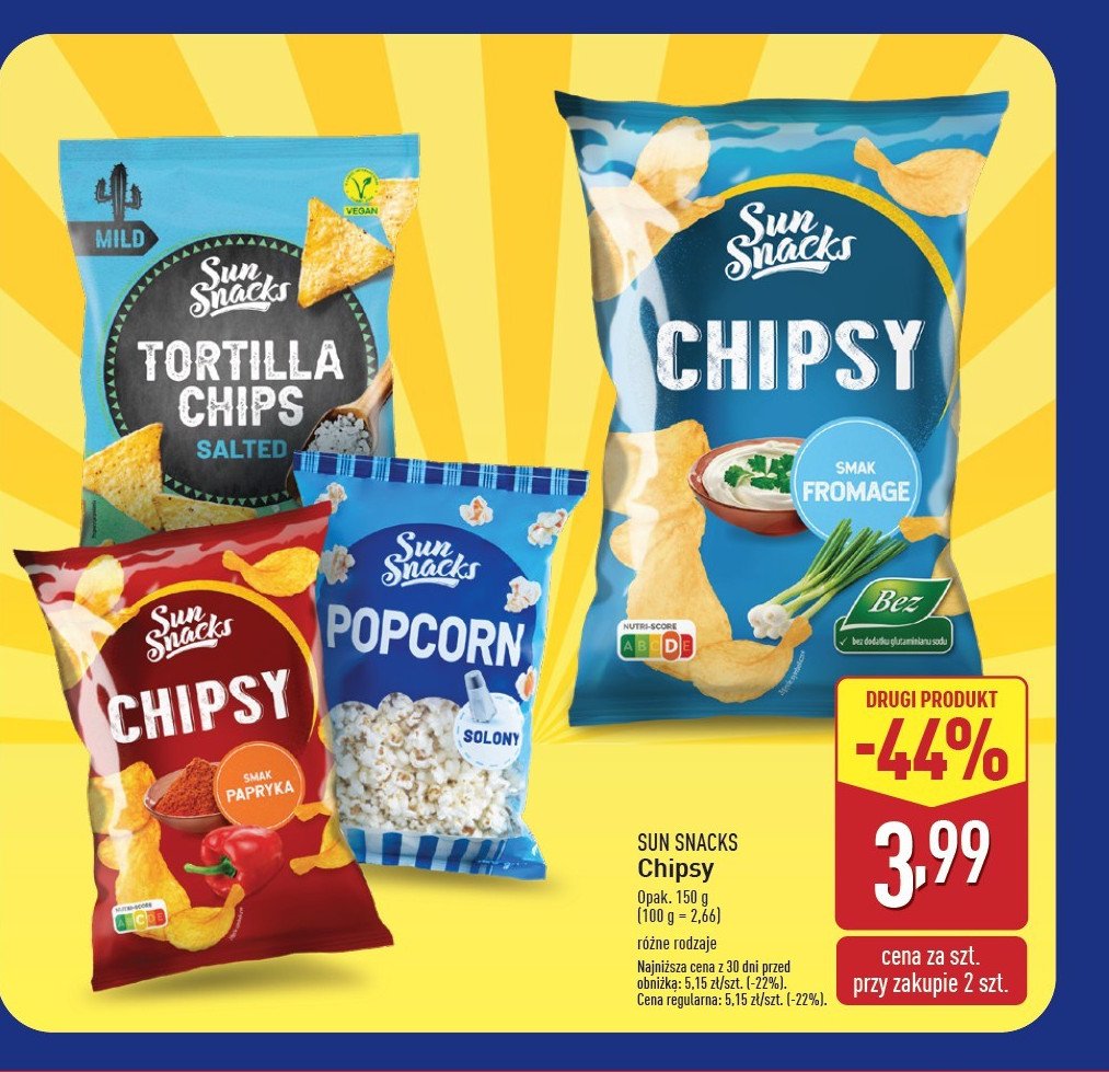 Chipsy tortilla solone SUN SNACKS promocja w Aldi