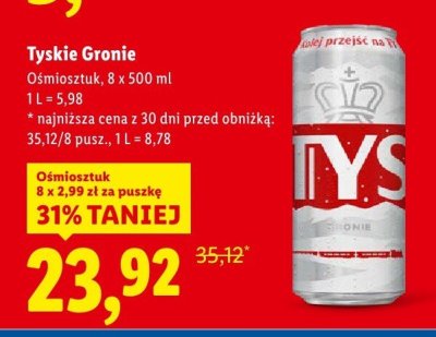 Piwo Tyskie Gronie ośmiosztuk 8 x 500 ml promocja w Lidl