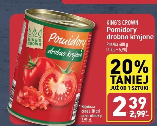 Pomidory bez skóry krojone King's crown (aldi) promocja