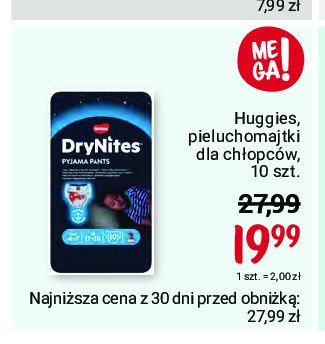 Jednorazowe majteczki dla chłopców 4-7 lat HUGGIES DRYNITES promocja