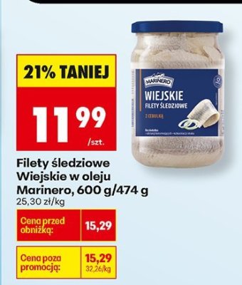 Filety śledziowe Wiejskie w oleju Marinero 600g/474g promocja w Biedronka