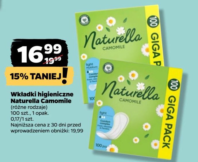 Wkładki higieniczne camomile Naturella classic promocja w Netto