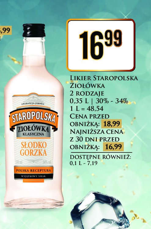 Likier Staropolska ziołówka słodko-gorzka promocja w Dino