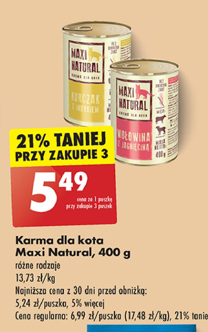 Karma dla kota wołowina z jagnięciną Maxi natural promocja