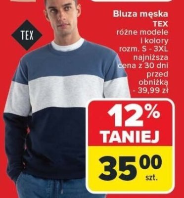 Bluza męska różne modele i kolory rozm. S - 3XL TEX promocja w Carrefour