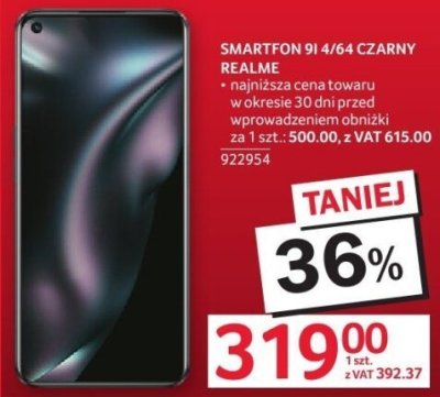 Smartfon 9i 4/64 czarny REALME promocja w Selgros