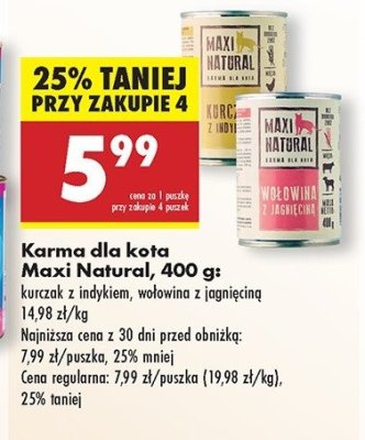 Karma dla kota kurczak z indykiem Maxi natural promocja