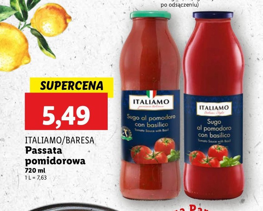 Passata pomidorowa Italiamo promocja w Lidl