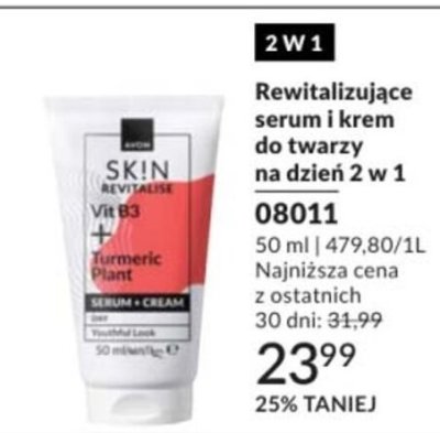 Serum i krem do twarzy na dzień 2 w 1 AVON SKIN REVITALIZE Vit B3 promocja w AVON