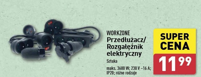 Rozgałęźnik elektryczny WORKZONE promocja w Aldi