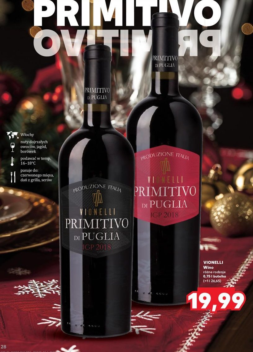 Wino półsłodkie Vionelli primitivo di puglia promocja w Kaufland