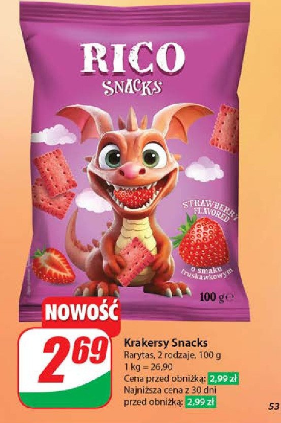 Krakersy truskawkowe RICO promocja w Dino