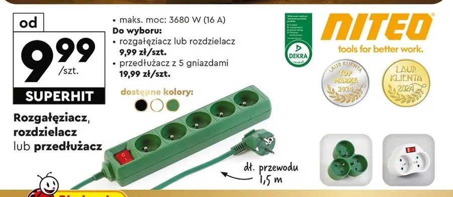 Rozdzielacz 3 gniazda okrągły Niteo tools promocja