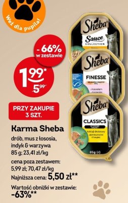 Karma Sheba drób, mus z łososia, indyk 8 warzyw promocja w Żabka