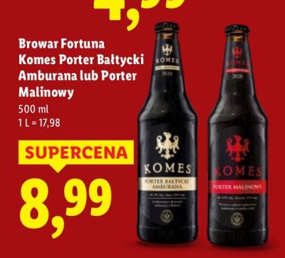 Piwo Browar Fortuna Komes Porter Bałtycki Amburana lub Porter Malinowy promocja w Lidl